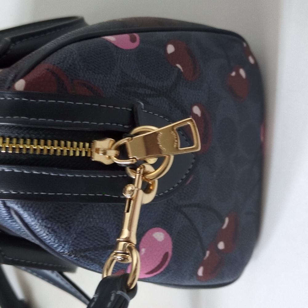Coach Dark Blue Cherry Pattern Rowan Satchel - Picture 6 of 7